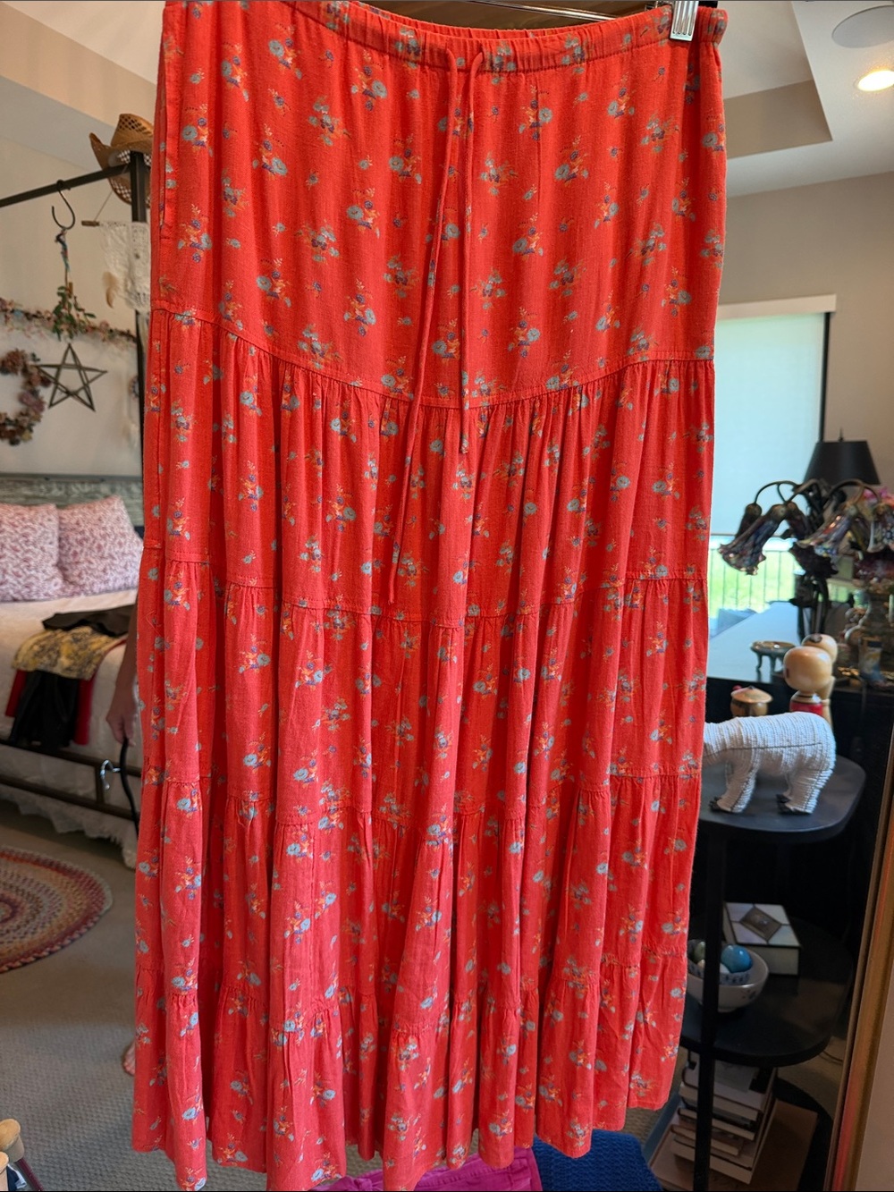 Free People Red Floral Maxi Skirt